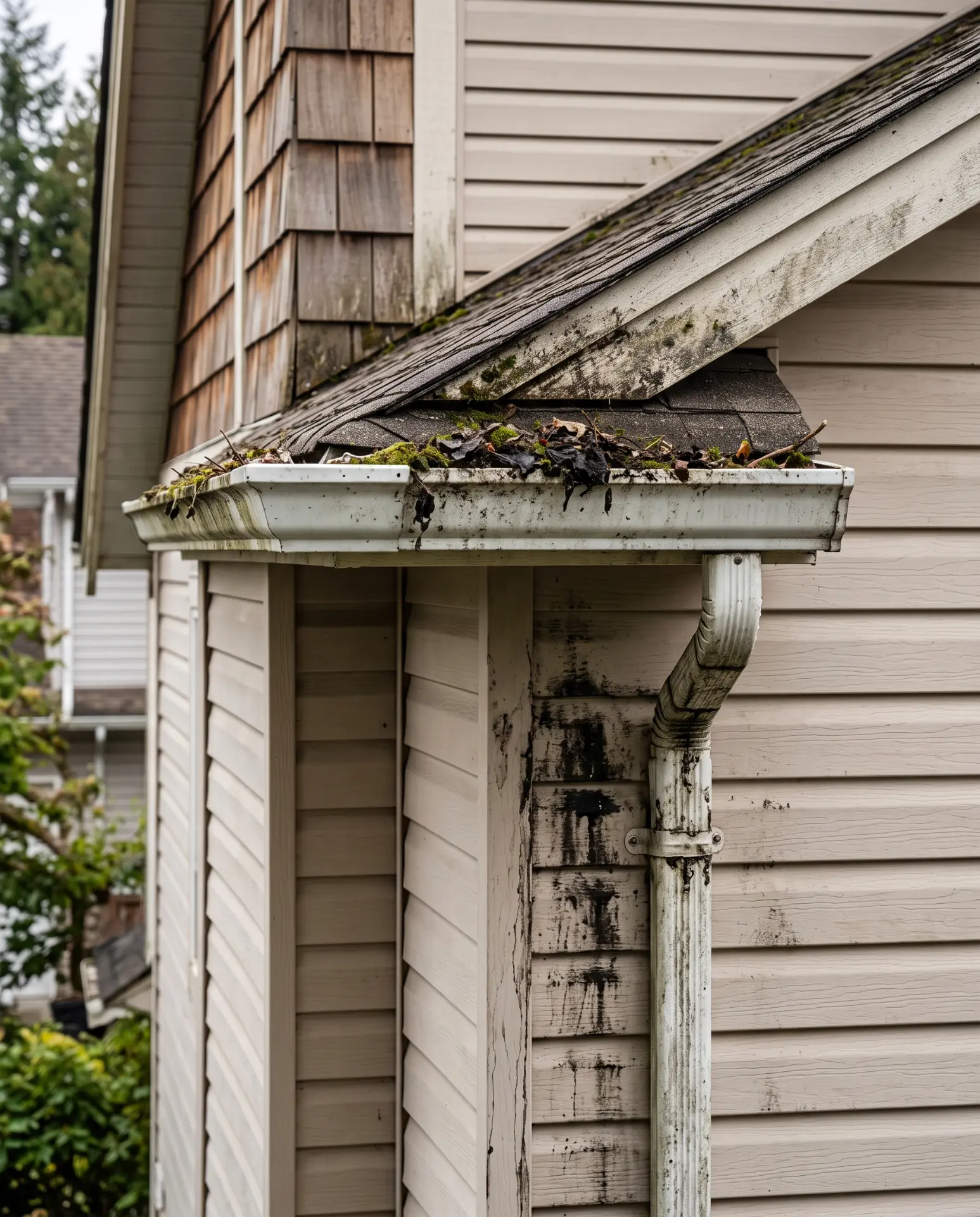 Gutter Cleaning · Downspout Flush — before cleaning